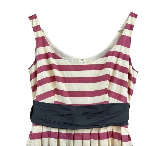 Corey Lynn Calter Anthropologie Caranday Pleated Striped Dress Cream Pink Size 0 - Picture 3 of 7